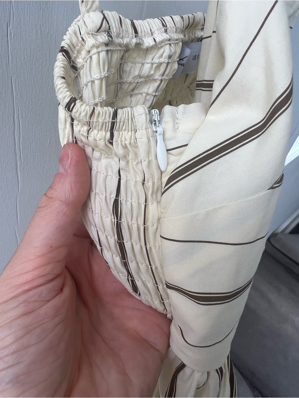 Petal & Pup Cream Maxi Dress with Thin Brown Stripes - Picture 14 of 16